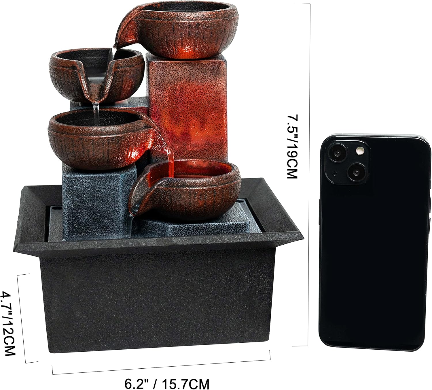 Indoor Waterfall Fountain Tabletop 4-Tier with LED Lighting a7