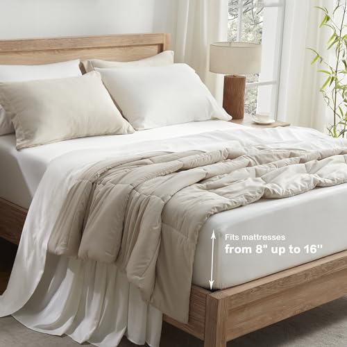 Queen Sheets Set, Cooling Bamboo Bedding, Deep Pocket, Dark Green K7