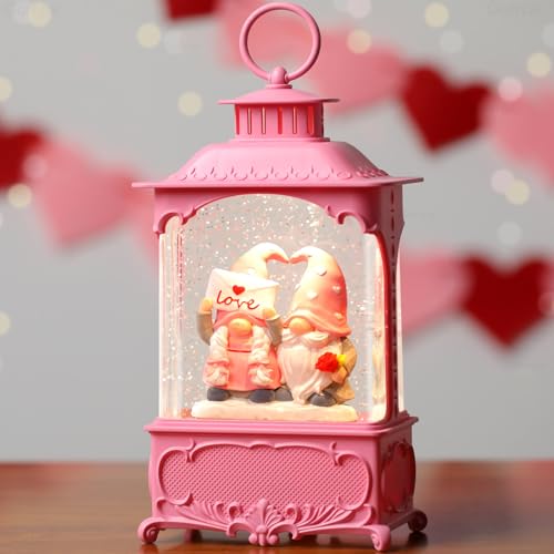 Easter Snow Globe Lantern with Timer Swirling Glitter, Indoor Decor A7