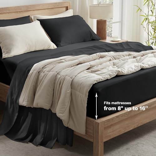 Queen Sheets Set, Cooling Bamboo Bedding, Deep Pocket, Dark Green K7