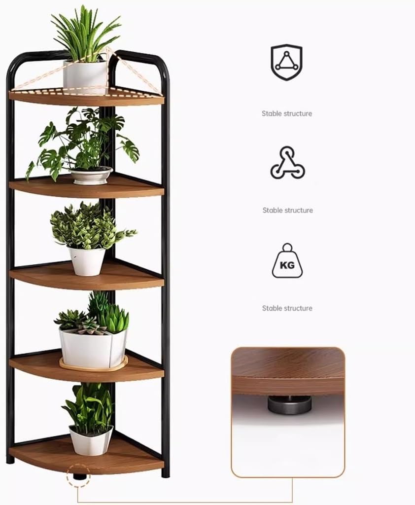 5 Tier Wood Plant Stand Corner Metal Flower Rack 7k