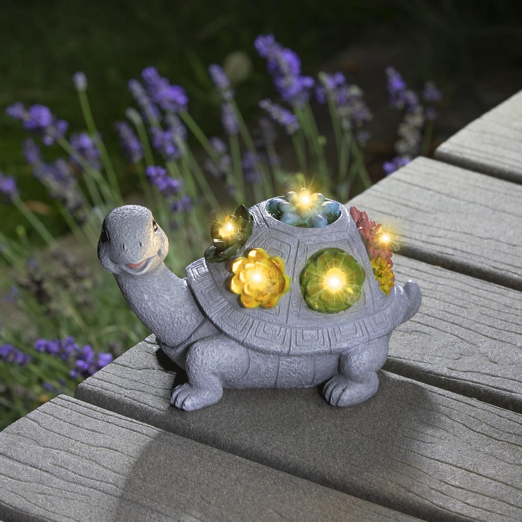 Turtle Garden Statue with Flower Lights, Outdoor Planter a7