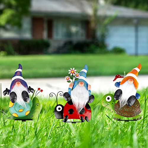 Garden Gnome Stakes Outdoor Metal Decor 4 Pack k7