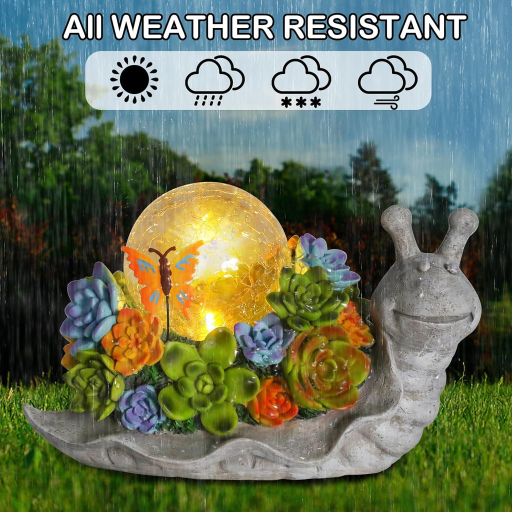 Solar Garden Snail Statue with Succulent Lawn Ornament q7
