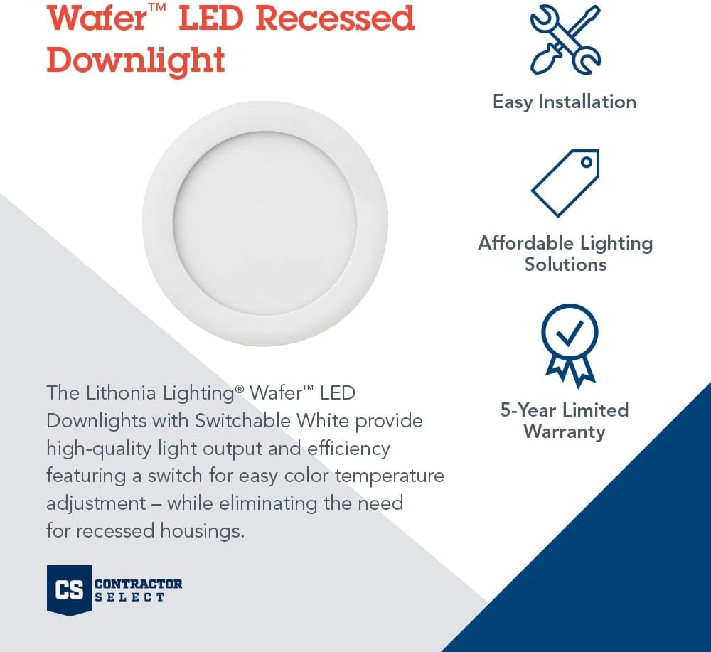 Lithonia Lighting WF3 30K MW M6 3-Inch Dimmable with Thin LED Recessed Ceiling Downlight, 3000K, White & WF6 30K40K50K 90CRI MW M6 LED Color Temperature Selectable Ultra Thin Recessed Downlight