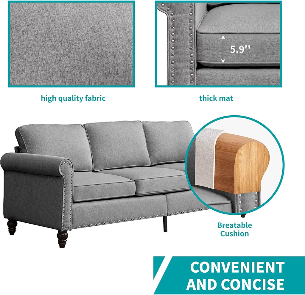 Sofa and Loveseat Set with Thick Cushion, Light Grey 7k