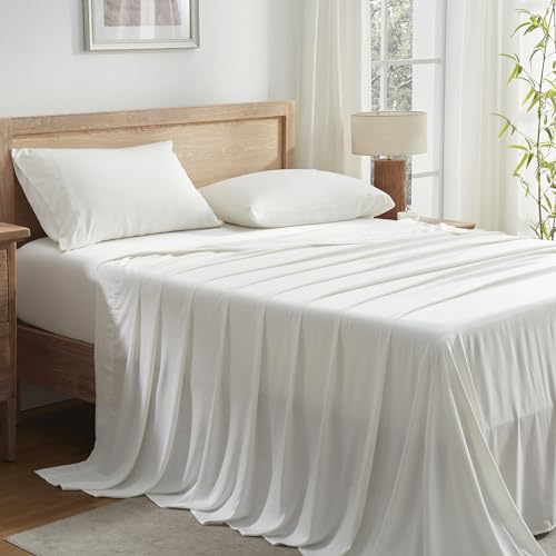 Queen Sheets Set, Cooling Bamboo Bedding, Deep Pocket, Dark Green K7