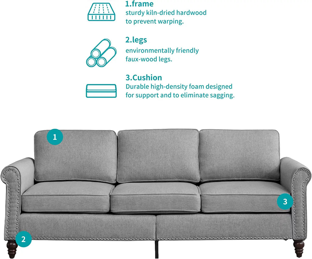 Sofa and Loveseat Set with Thick Cushion, Light Grey 7k