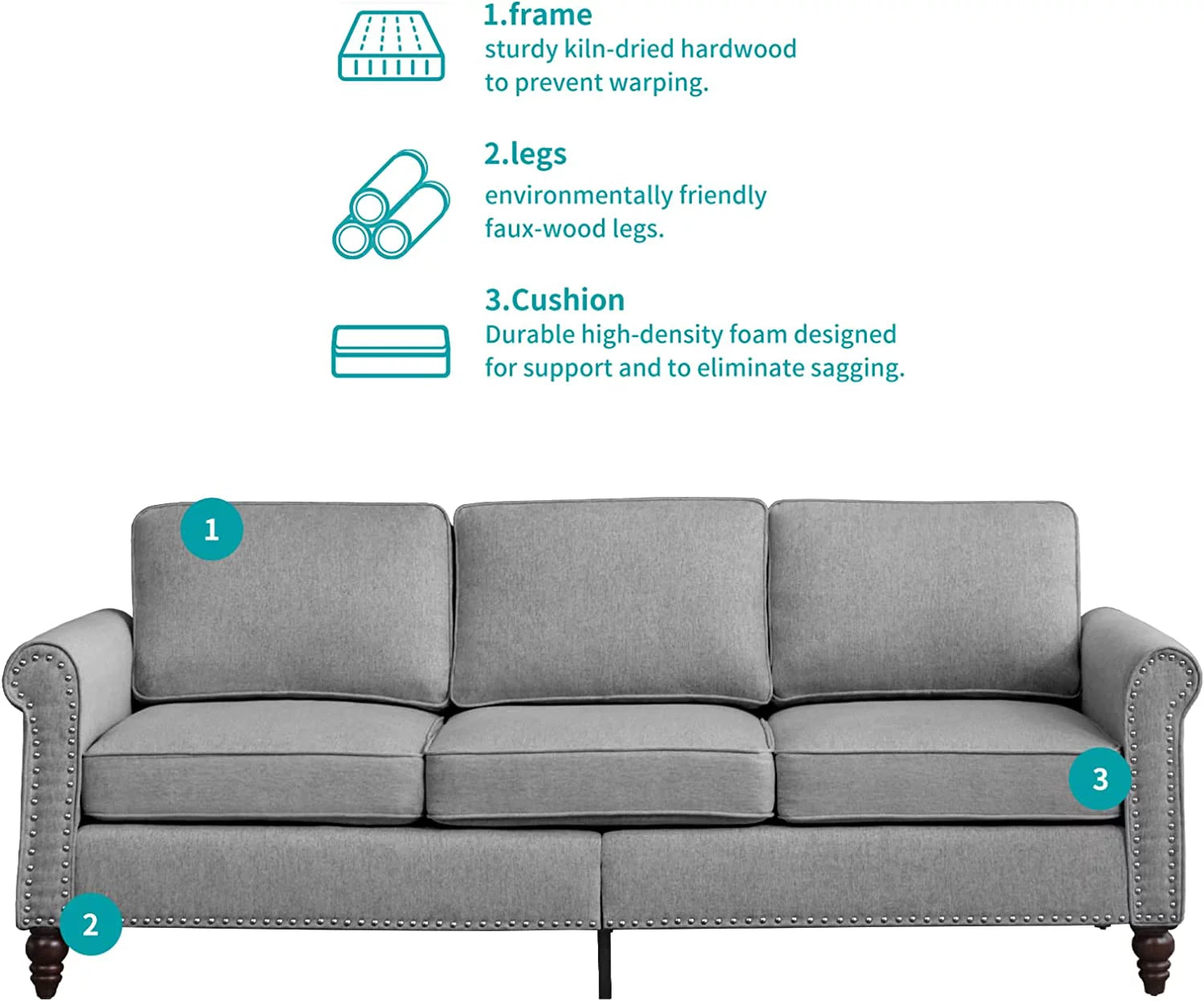 Sofa and Loveseat Set with Thick Cushion, Light Grey 7k