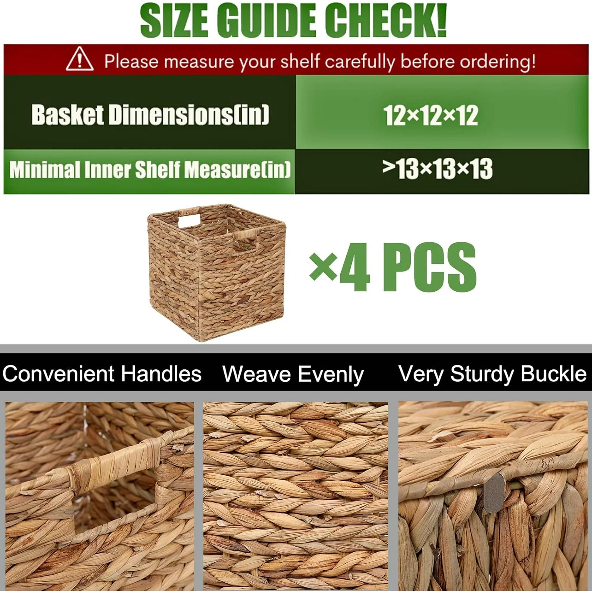 Handwoven Water Hyacinth Storage Baskets Set of 4 7k