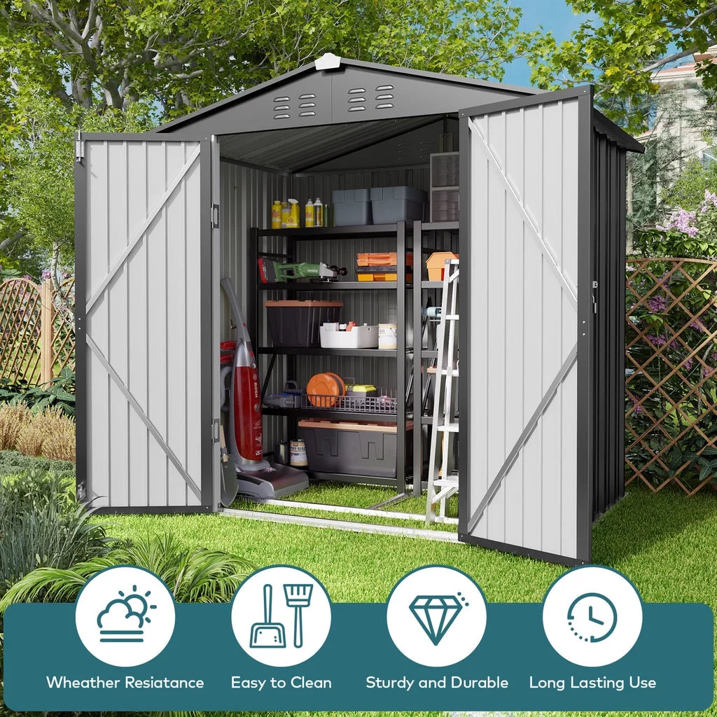 Outdoor Storage Shed with Metal Base Frame and Lockable Doors 7k