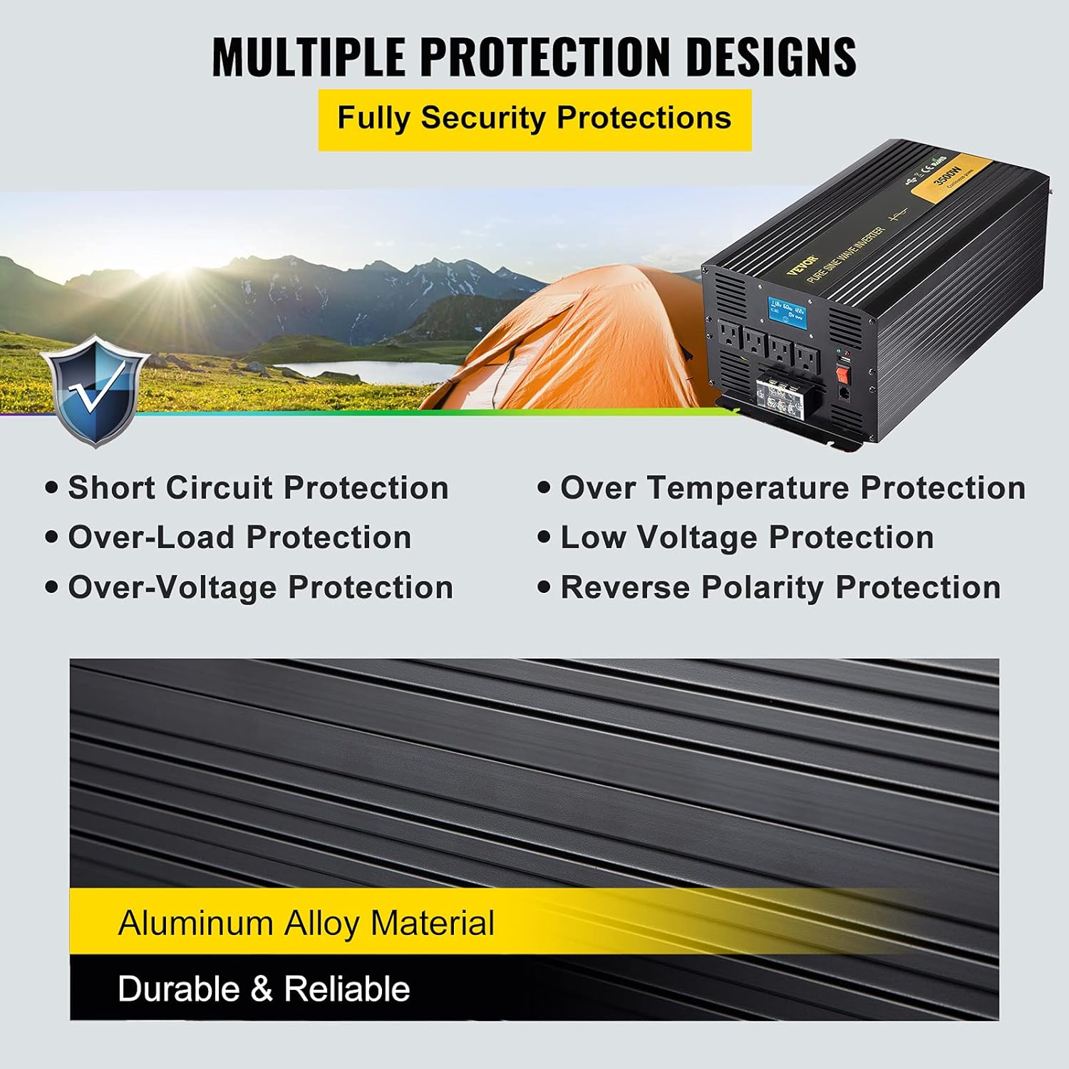 Pure Sine Wave Inverter 3500W DC 12V to AC 120V with Remote Controller A7