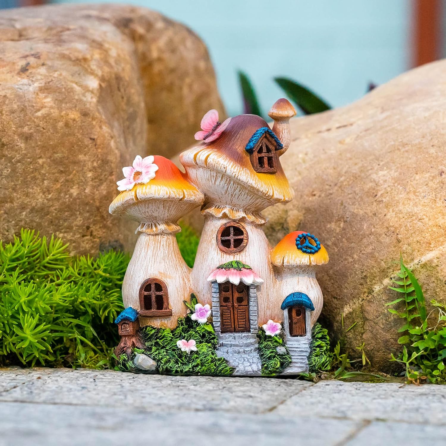 Mushroom Fairy House Solar Garden Statue Light A7