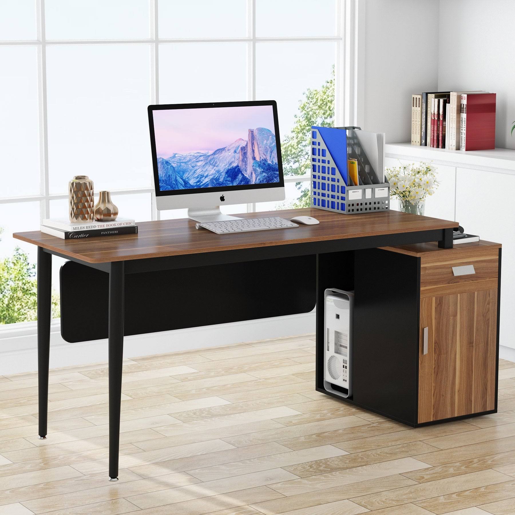 55 inch Computer Desk Modern Office Desk with Drawers and Storage Cabinet - Multi
