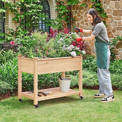 Wooden Raised Garden Bed with Wheels 42x23x33in a7