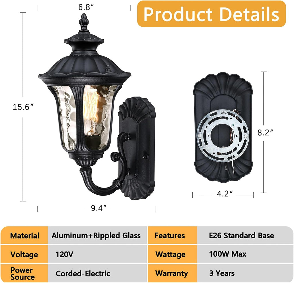 Outdoor Wall Light Fixture Waterproof Sconce Black a7