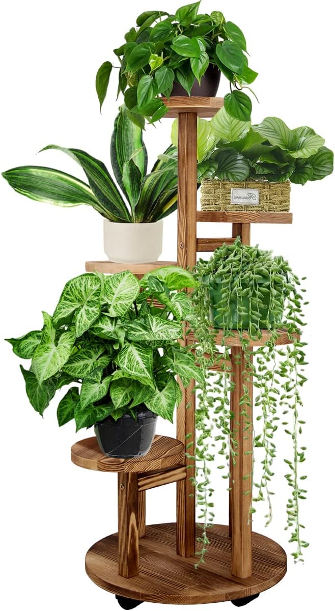 Plant Stand Indoor 4 Tier Flower Shelf Holder Rack Brown k7
