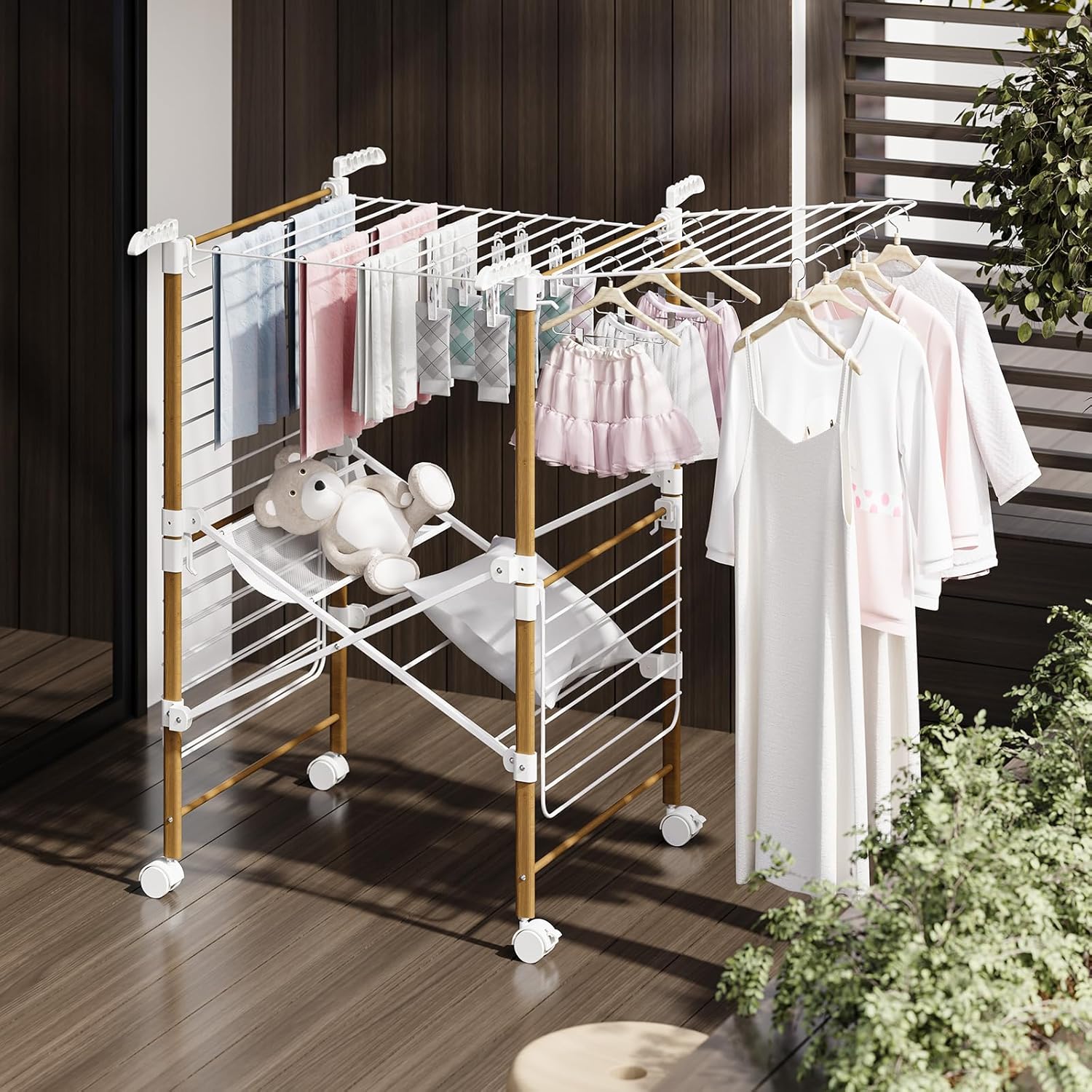 Collapsible Laundry Drying Rack with Wheels 4-Wing Foldable A7