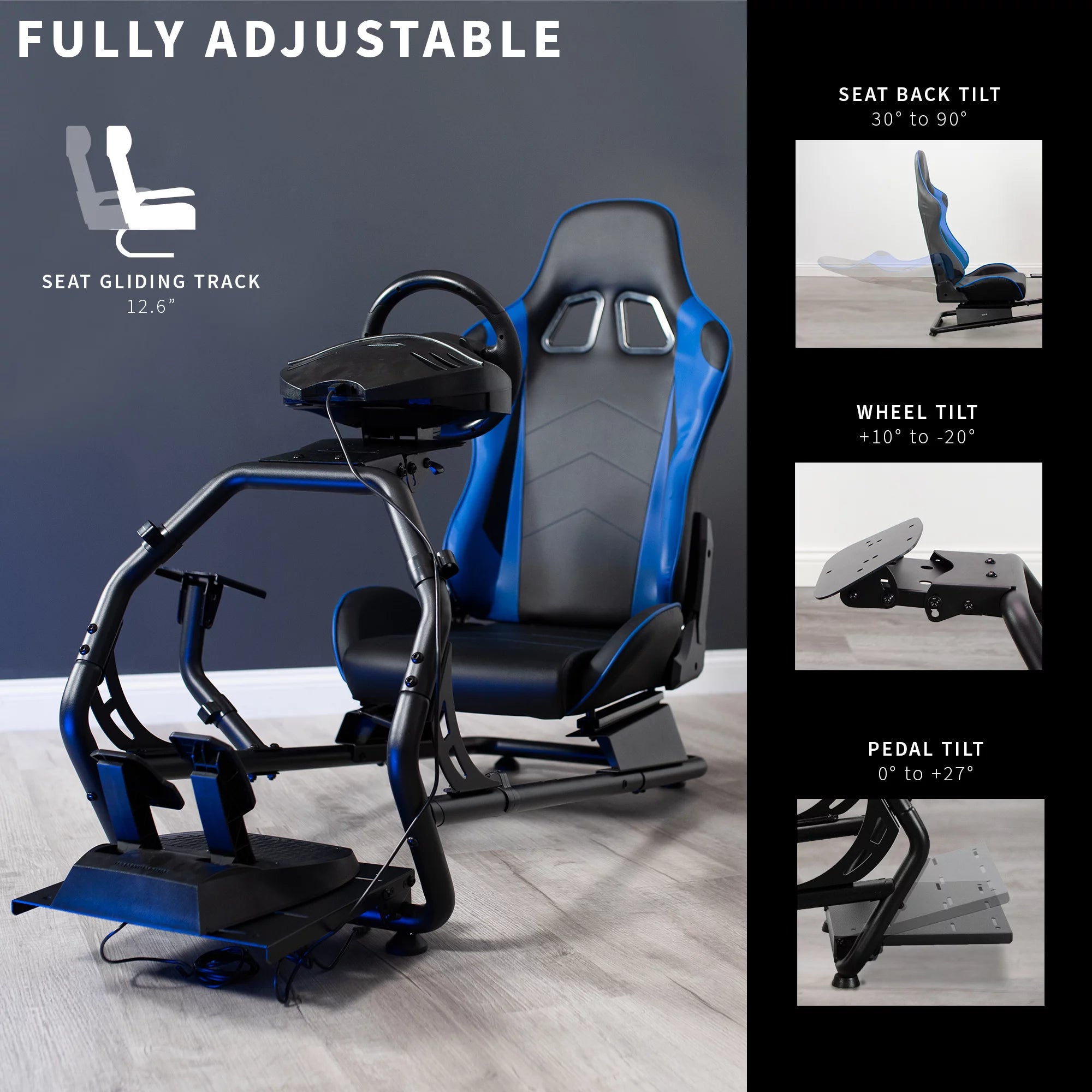 Racing Simulator Cockpit with Wheel Stand and Reclining Seat k7