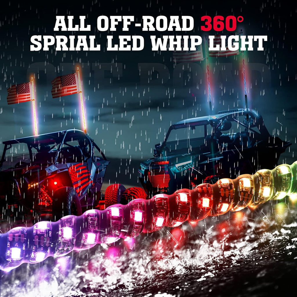 LED Whip Lights for UTV ATV Bluetooth, 366 Modes Spiral RGB, 2pcs 3ft a7