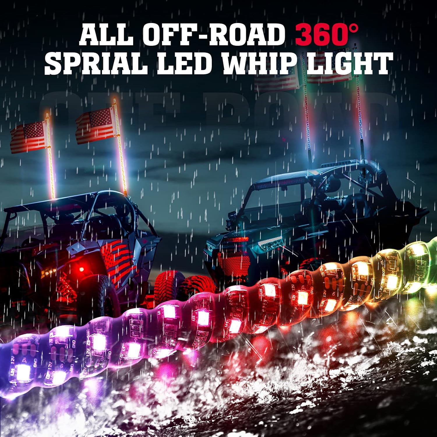 LED Whip Lights for UTV ATV Bluetooth, 366 Modes Spiral RGB, 2pcs 3ft a7