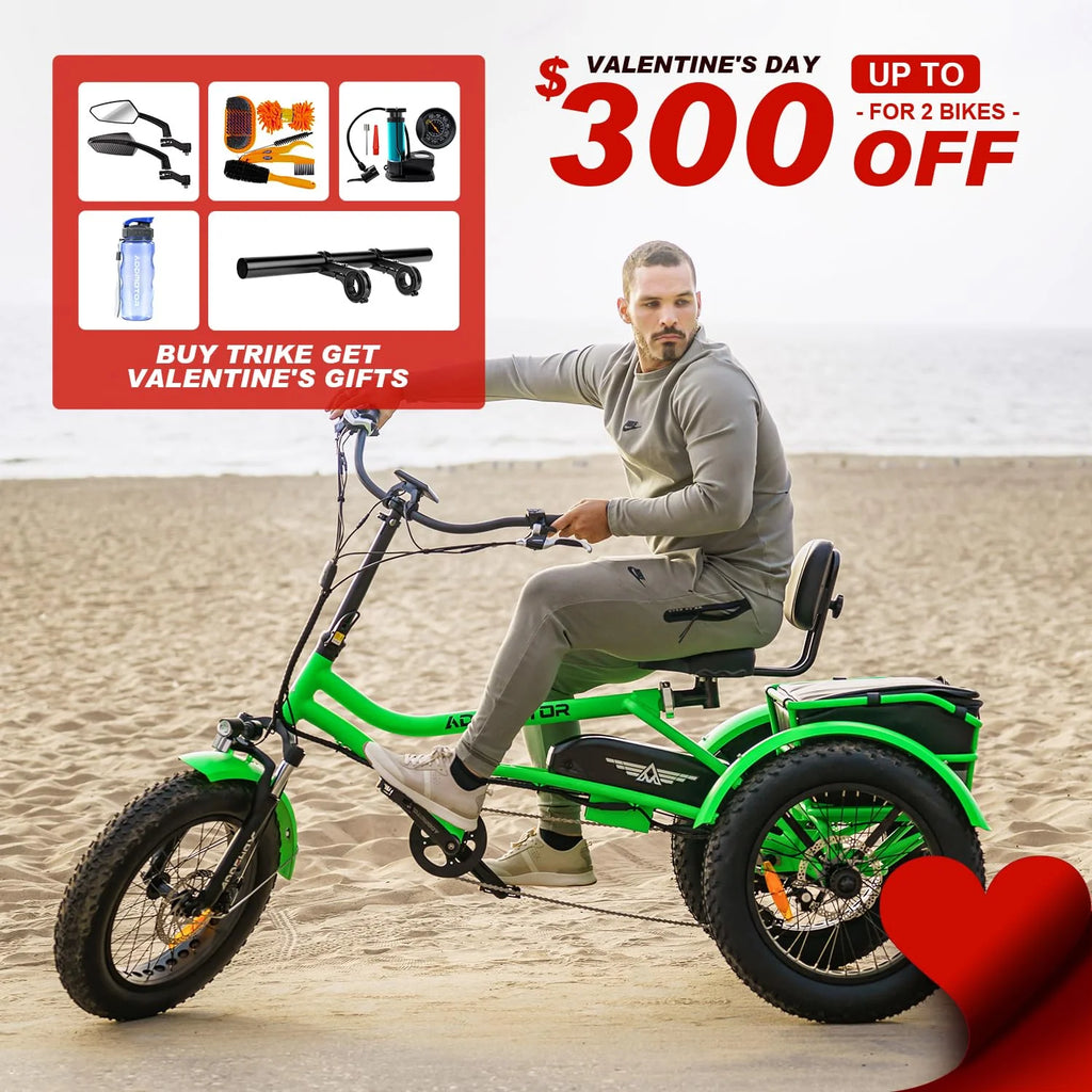 Semi-Recumbent Electric Trike 85MI Fat Tire 750W for Adults k7