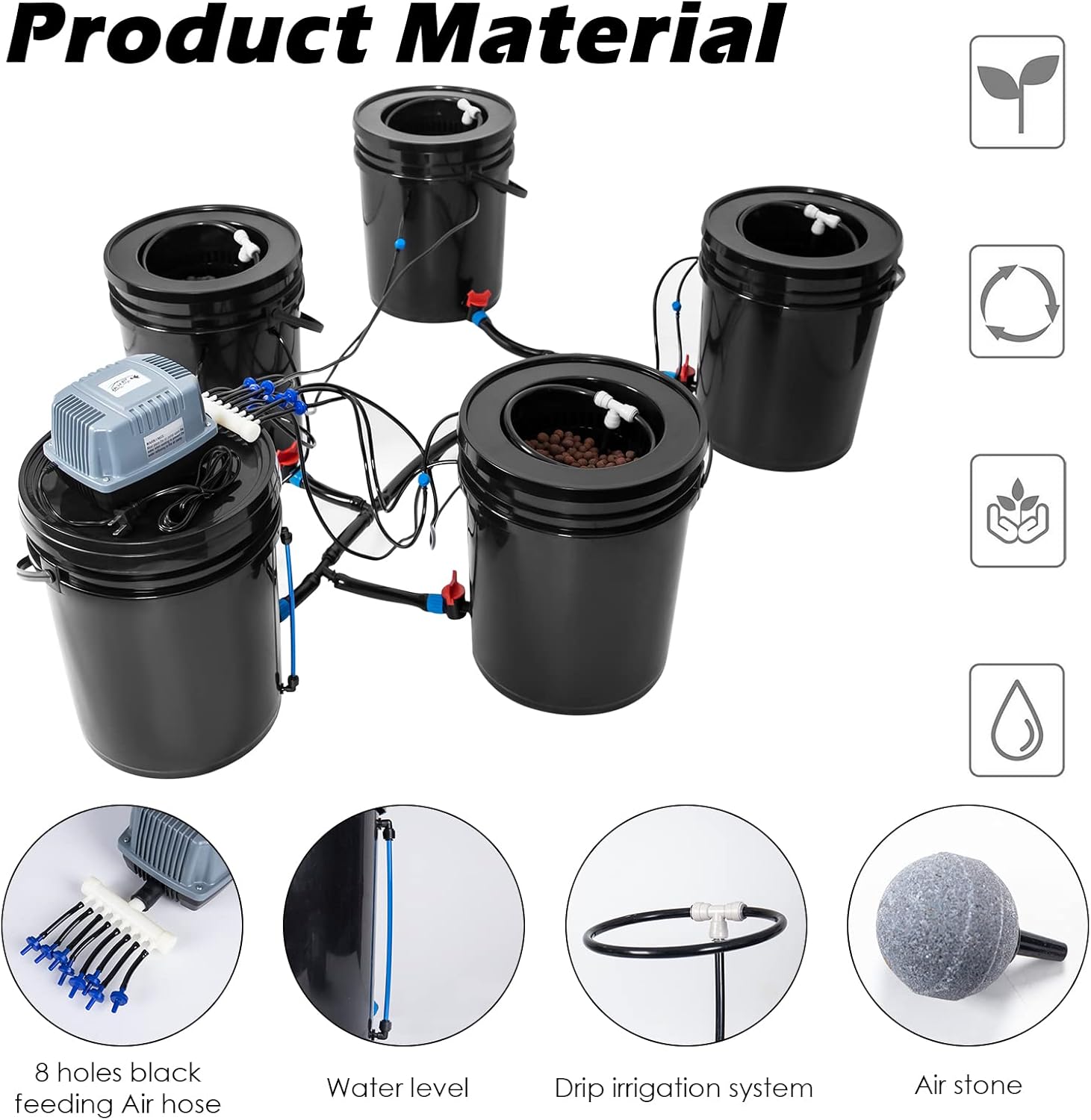 Hydroponic DWC Bucket Kit for Vegetables 4 Bucket System a7