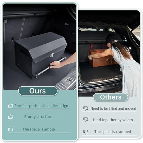 Car Organizer Trunk, Collapsible Leather with Lid, Auto Cargo Storage a7