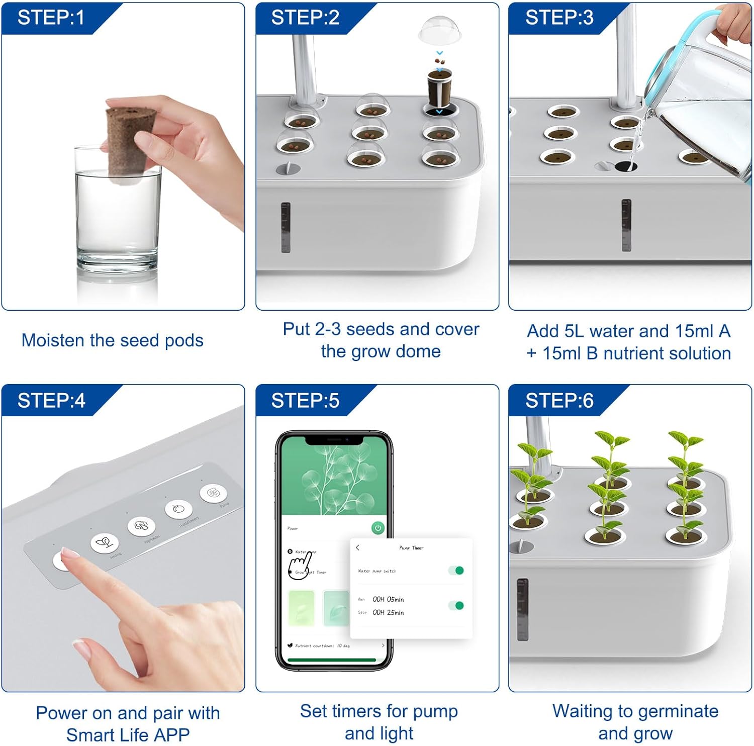 Hydroponics Growing System Indoor Garden 14 Pods Germination Kit with Grow Light A7