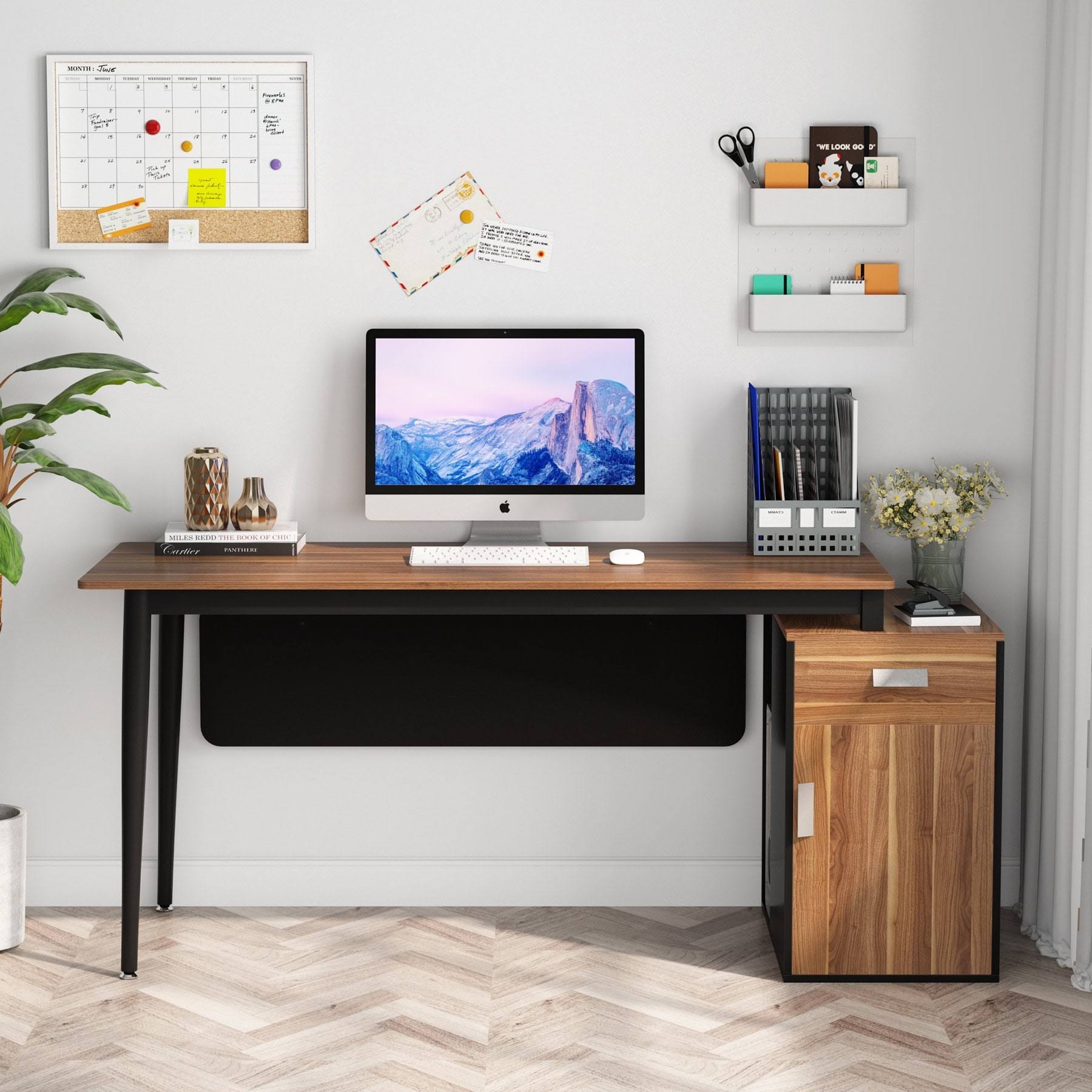 55 inch Computer Desk with Drawers and Storage Cabinet k7