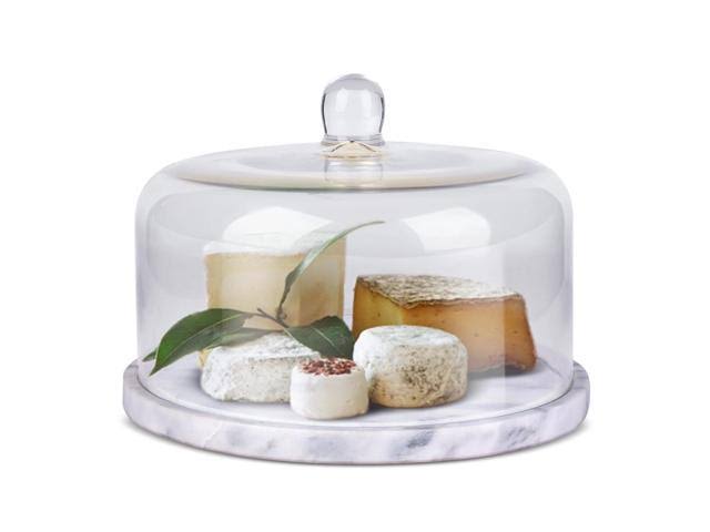 Marble Cake Stand with Glass Dome Serving Platter A7