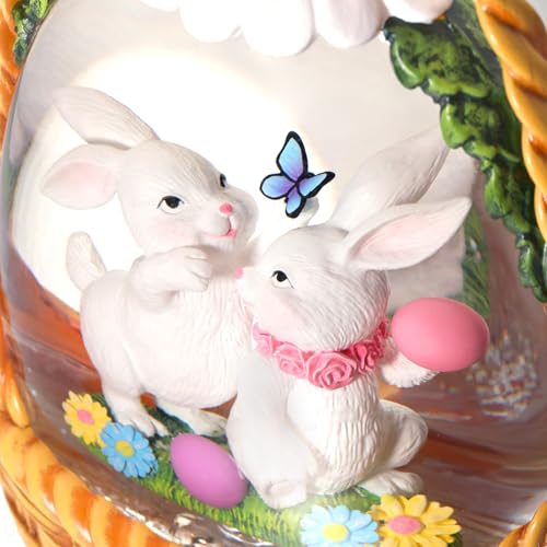 Easter Snow Globe Lantern with Timer Swirling Glitter, Indoor Decor A7