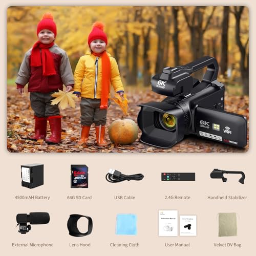 Camcorder 6K 64MP IR Night Vision Vlogging Camera 18X Zoom 4.0 Touch Screen f7