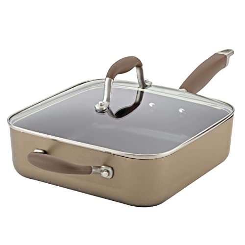 Anolon Advanced Hard Anodized Nonstick Saute Square Fry Pan with Helper Handle, 4 Quart, Bronze
