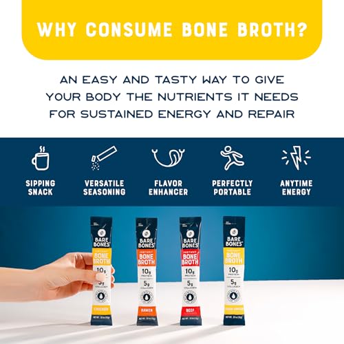 Bone Broth Instant Powdered Beverage Mix, Chicken & Beef Variety Pack 32 Sticks a7