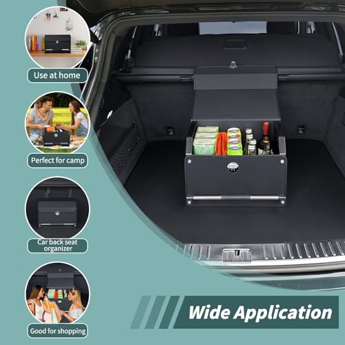Car Organizer Trunk, Collapsible Leather with Lid, Auto Cargo Storage a7