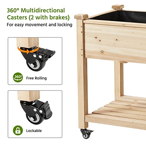 Wooden Raised Garden Bed with Wheels 42x23x33in a7