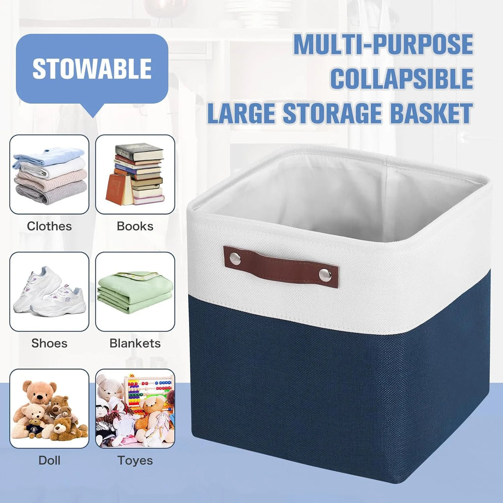 Cube Storage Baskets 6 Pack Foldable with Handles White Blue a7