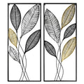 Metal Wall Decor Set of 2, Leaf Art Wall Hanging Home Decor with Frame, Tree of Life Accent Home Decor, Metal Wall Decoration Sculptures for Living Room, Office, Home, Hotel, Indoor, 14" W x 35" H