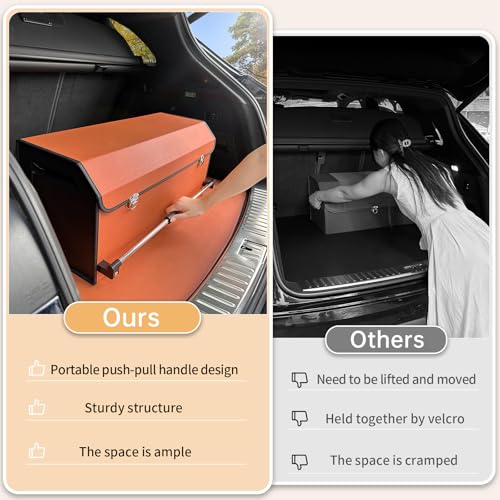 Car Organizer Trunk, Collapsible Leather with Lid, Auto Cargo Storage a7