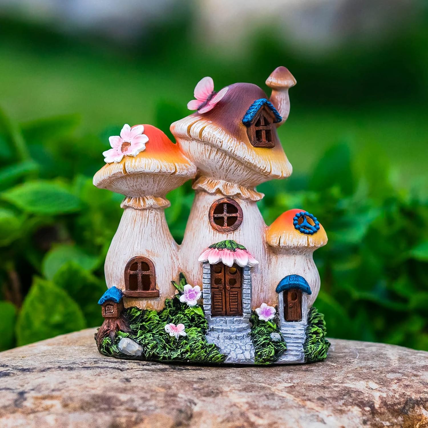 Mushroom Fairy House Solar Garden Statue Light A7