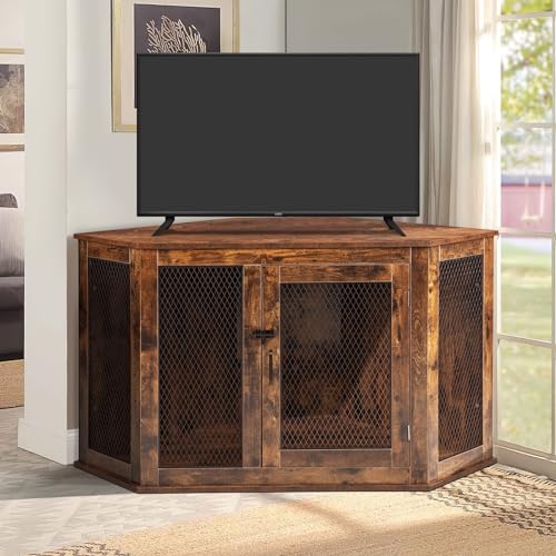 Wooden Dog Crate Furniture with Metal Mesh for Large Dogs a7
