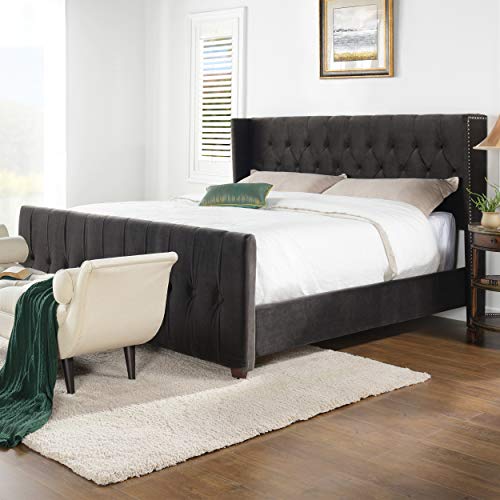 Queen Upholstered Bed Frame Silver Gray a7
