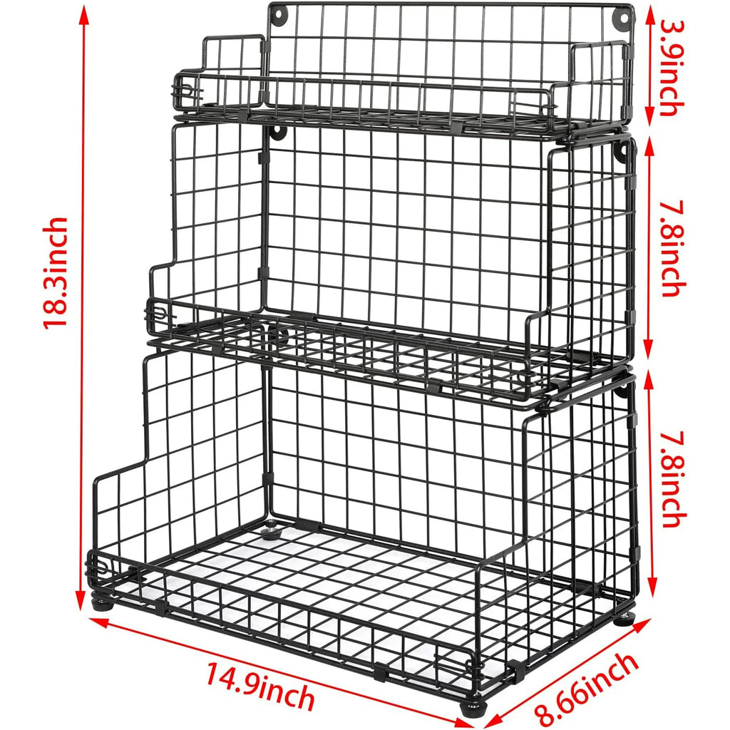 Tiered Snack Organizer with Wood Top, Metal Basket a7