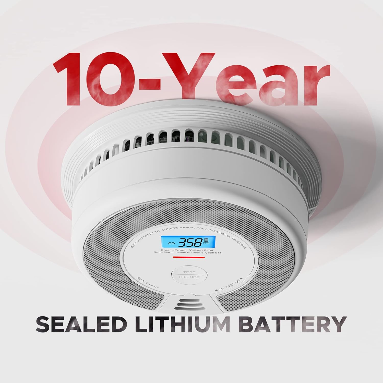 Smoke and CO Detector Alarm with LCD Display, 5-Pack k7