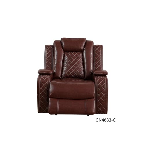 Brown Leather Recliner Sofa Set 3-Piece A7k