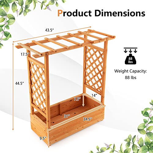 Raised Garden Bed with Arch Trellis Wood Planter Box k7