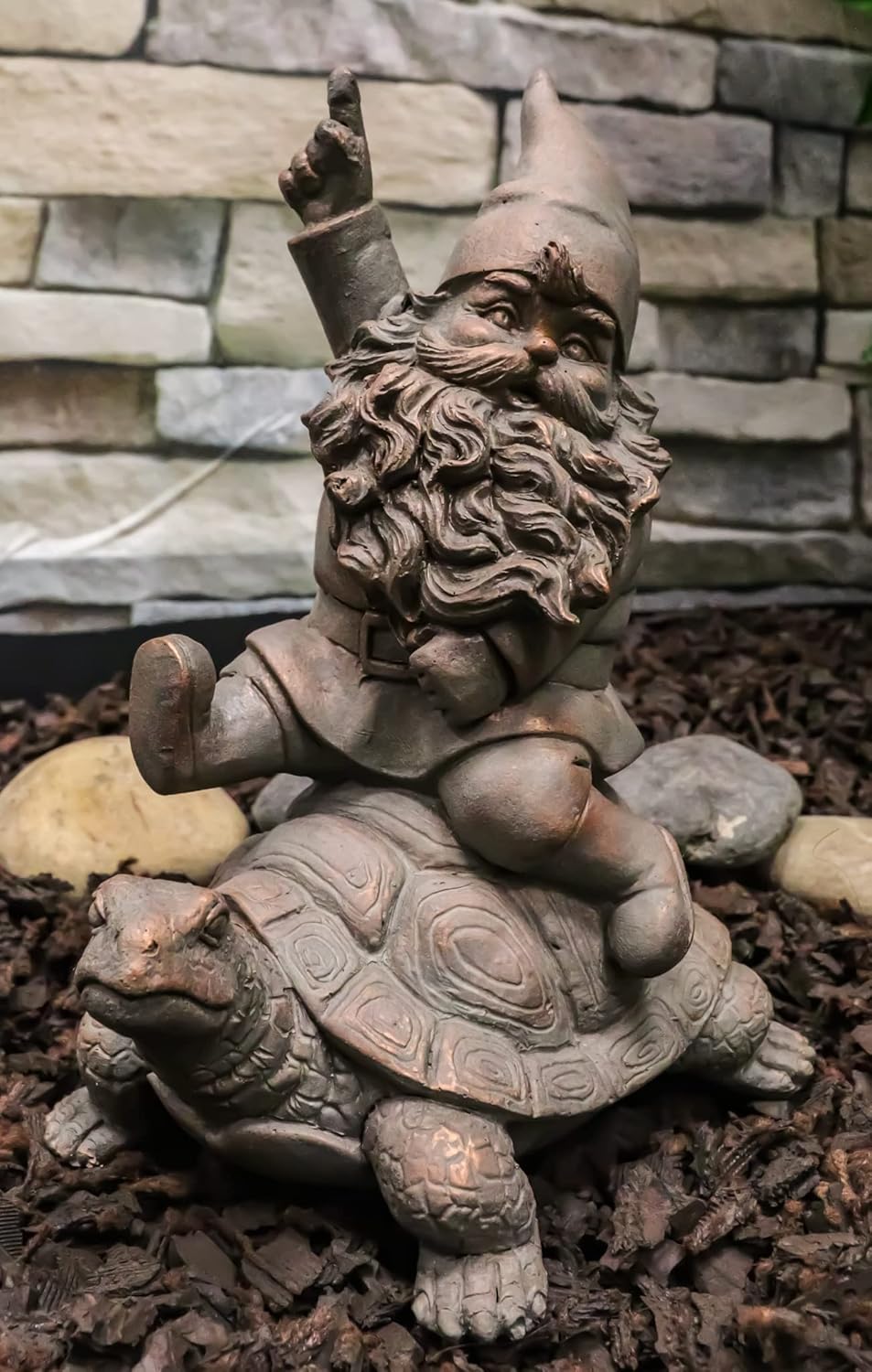 Gnome Sitting On Tortoise Figurine Garden Decor k7