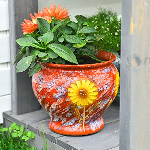 Ceramic Planter Pot with Drainage Hole, 9 Inch Hand Painted Clay Pot k7