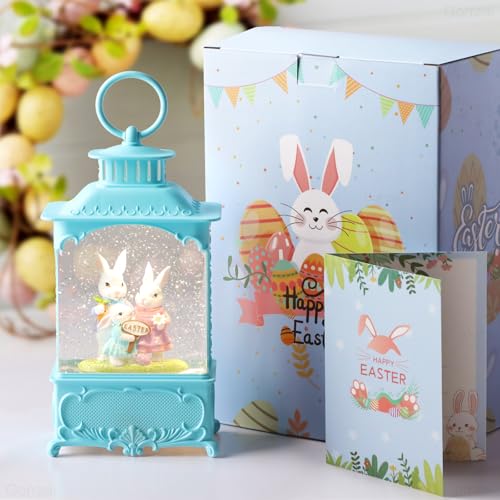 Easter Snow Globe Lantern with Timer Swirling Glitter, Indoor Decor A7